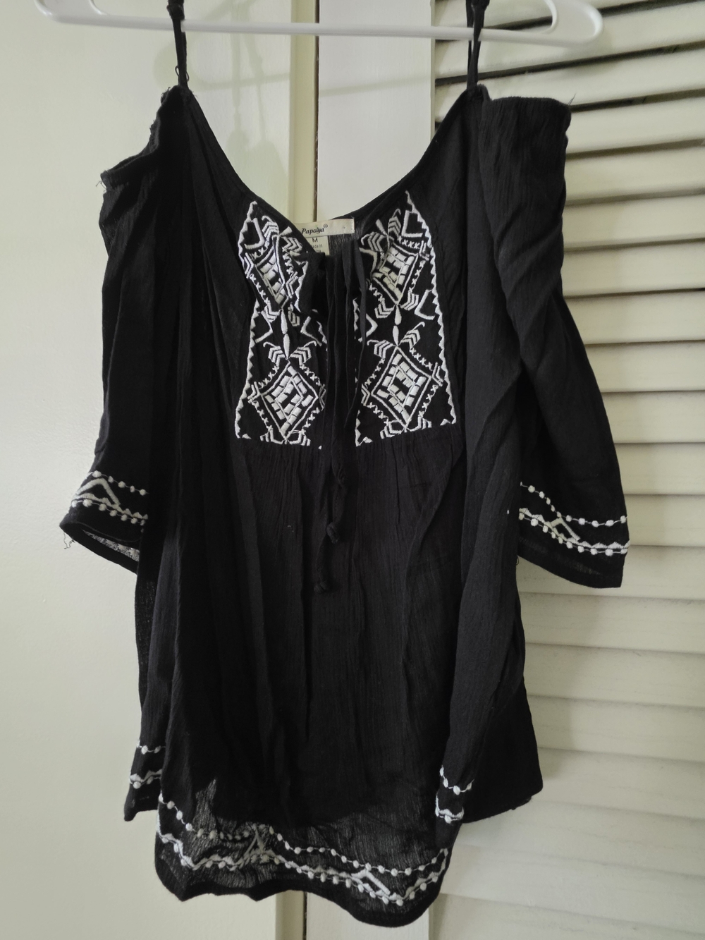 Papaya Black Cold-Shoulder Embroidered Tunic